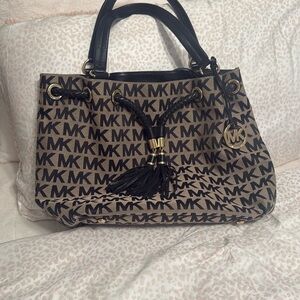 Michael Kors Black and Brown Monogram Shoulder Bag